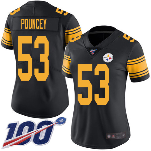 Women Pittsburgh Steelers Football 53 Limited Black Maurkice Pouncey 100th Season Rush Vapor Untouchable Nike NFL Jersey